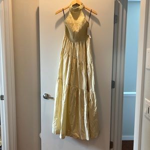 SWF buttercream smocked halter maxi dress with tiered skirt